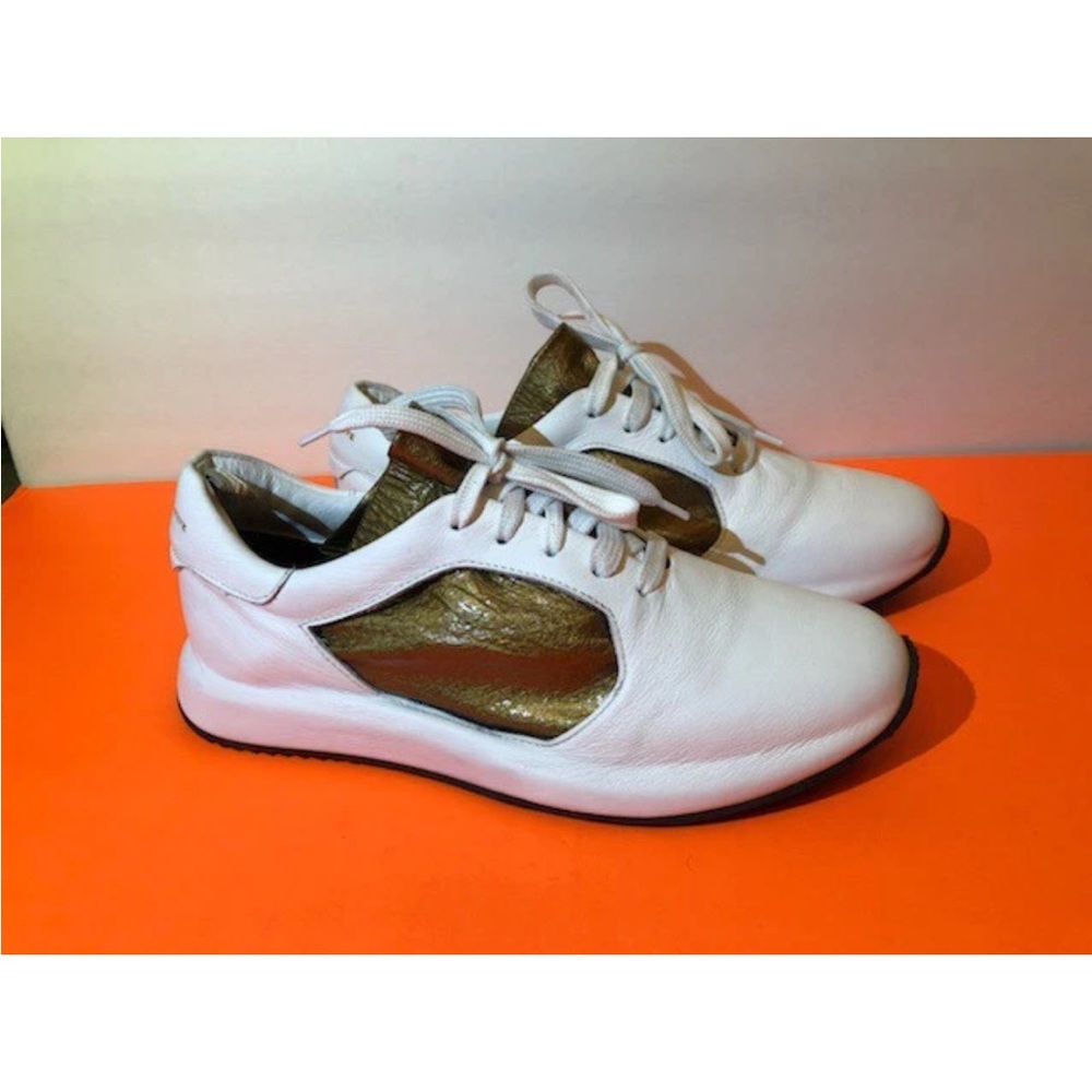 OFFICINE CREATIVE White/Bronze "RACE" Leather Sneakers Shoes sz.39.5/9